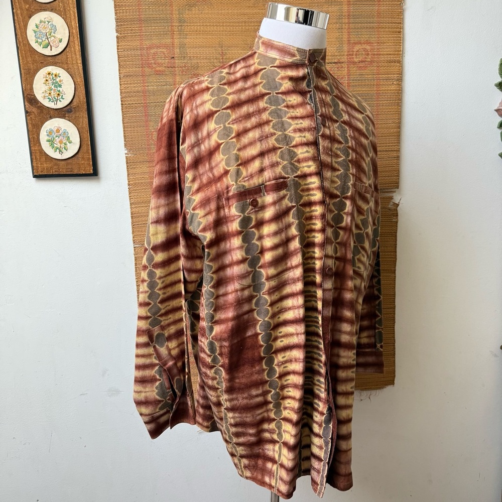 Mandarin Collar Bohemian Hippie Button-Up Shirt - Picture 5 of 12